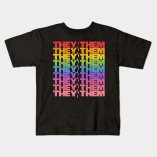 They/Them Pronouns -  Retro Style Rainbow Design Kids T-Shirt
